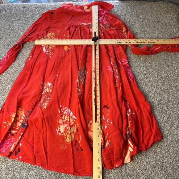 Free People tunic top womens small Red orange Butterfly Print High Low Boho - Picture 11 of 13